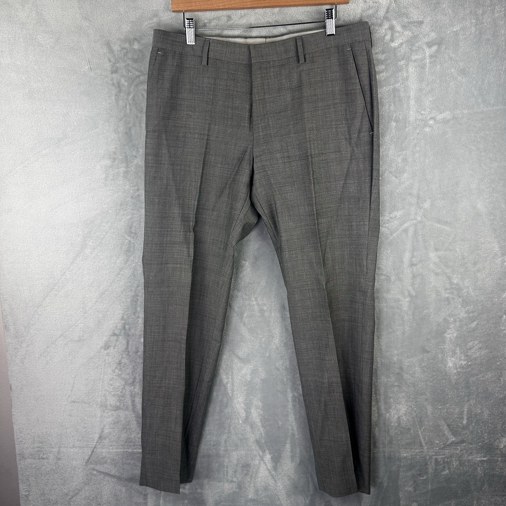 BOSS Hugo Boss Dress Pants Mens 34R 35x31 Gray Flat Front Straight